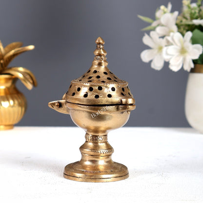 Traditional Brass Round Dhoop Burner – Heritage Design Incense Burner (4.2 Inches) - Budhshiv.com
