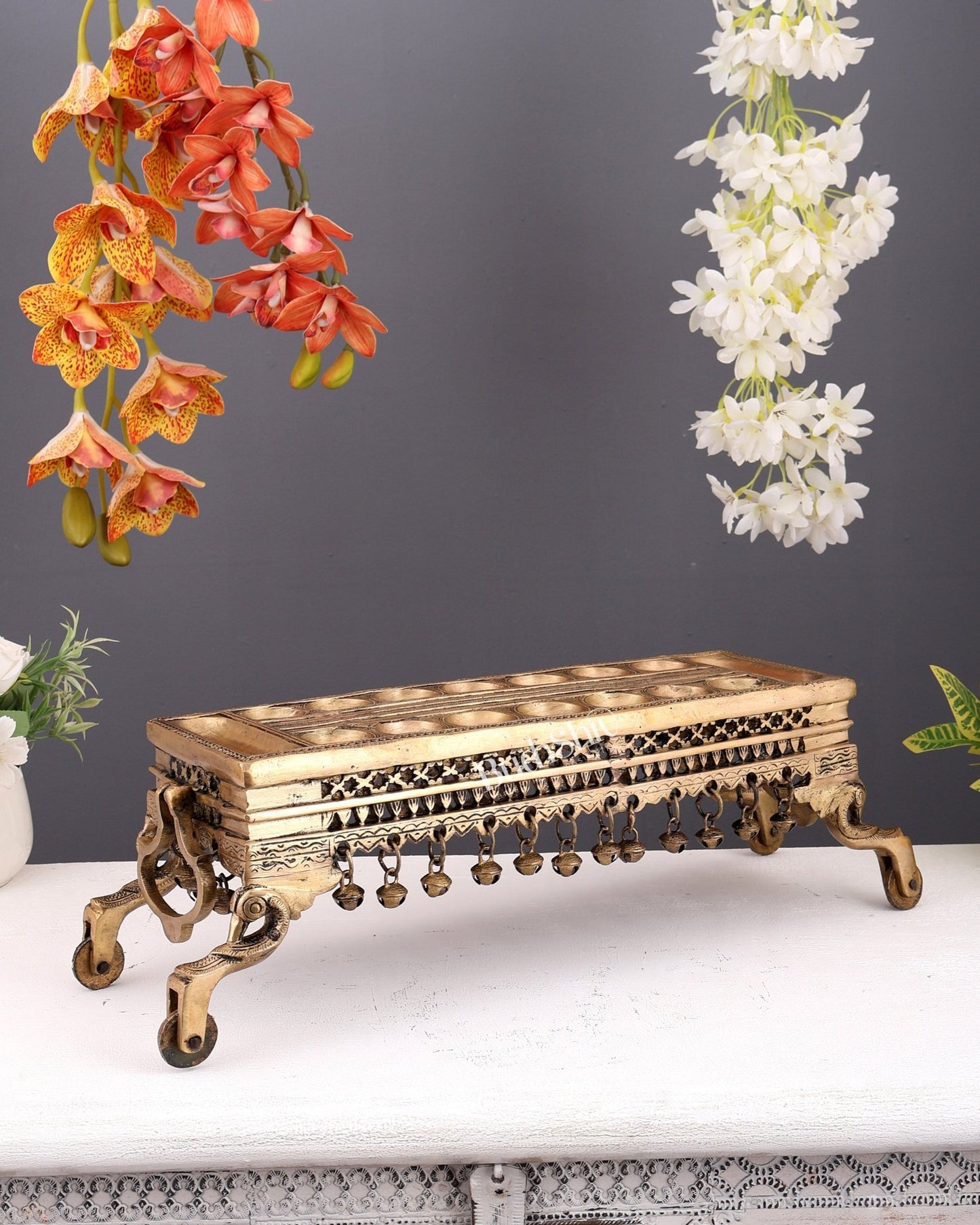 Traditional South Indian Pallanguzhi Brass Board with Wheels – Large Heritage Indoor Game - Budhshiv.com