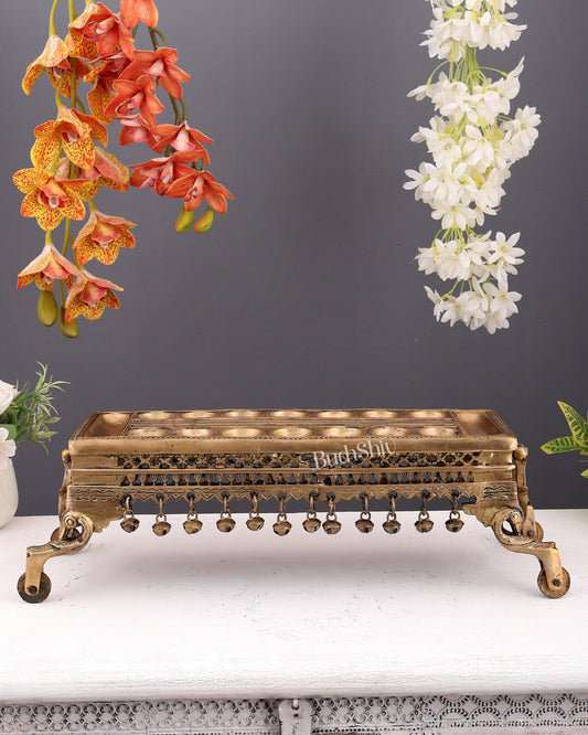 Traditional South Indian Pallanguzhi Brass Board with Wheels – Large Heritage Indoor Game - Budhshiv.com