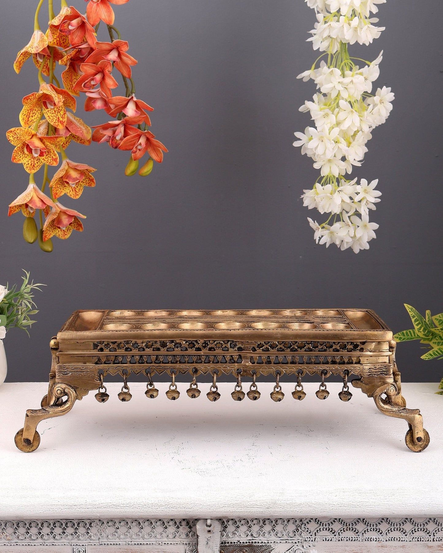 Traditional South Indian Pallanguzhi Brass Board with Wheels – Large Heritage Indoor Game - Budhshiv.com