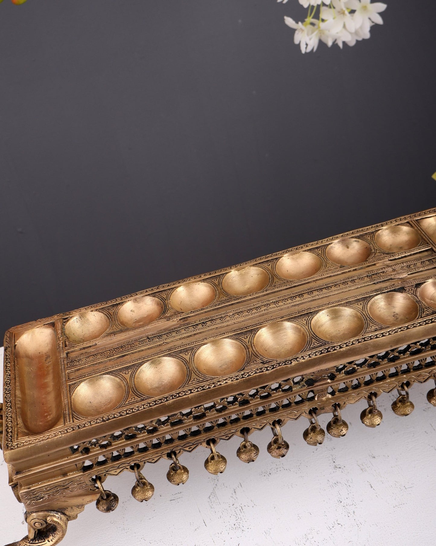 Traditional South Indian Pallanguzhi Brass Board with Wheels – Large Heritage Indoor Game - Budhshiv.com