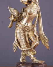 Unique Brass Apsara Applying Sindoor khajurao sculpture – Double Chola Tone 14" - Budhshiv.com