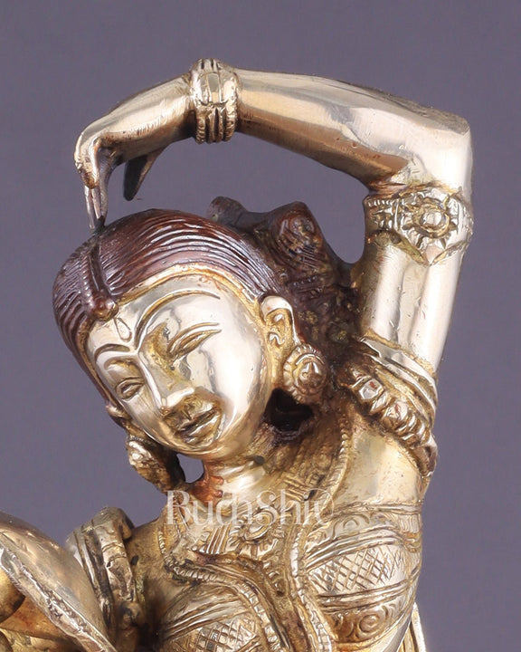 Unique Brass Apsara Applying Sindoor khajurao sculpture – Double Chola Tone 14" - Budhshiv.com