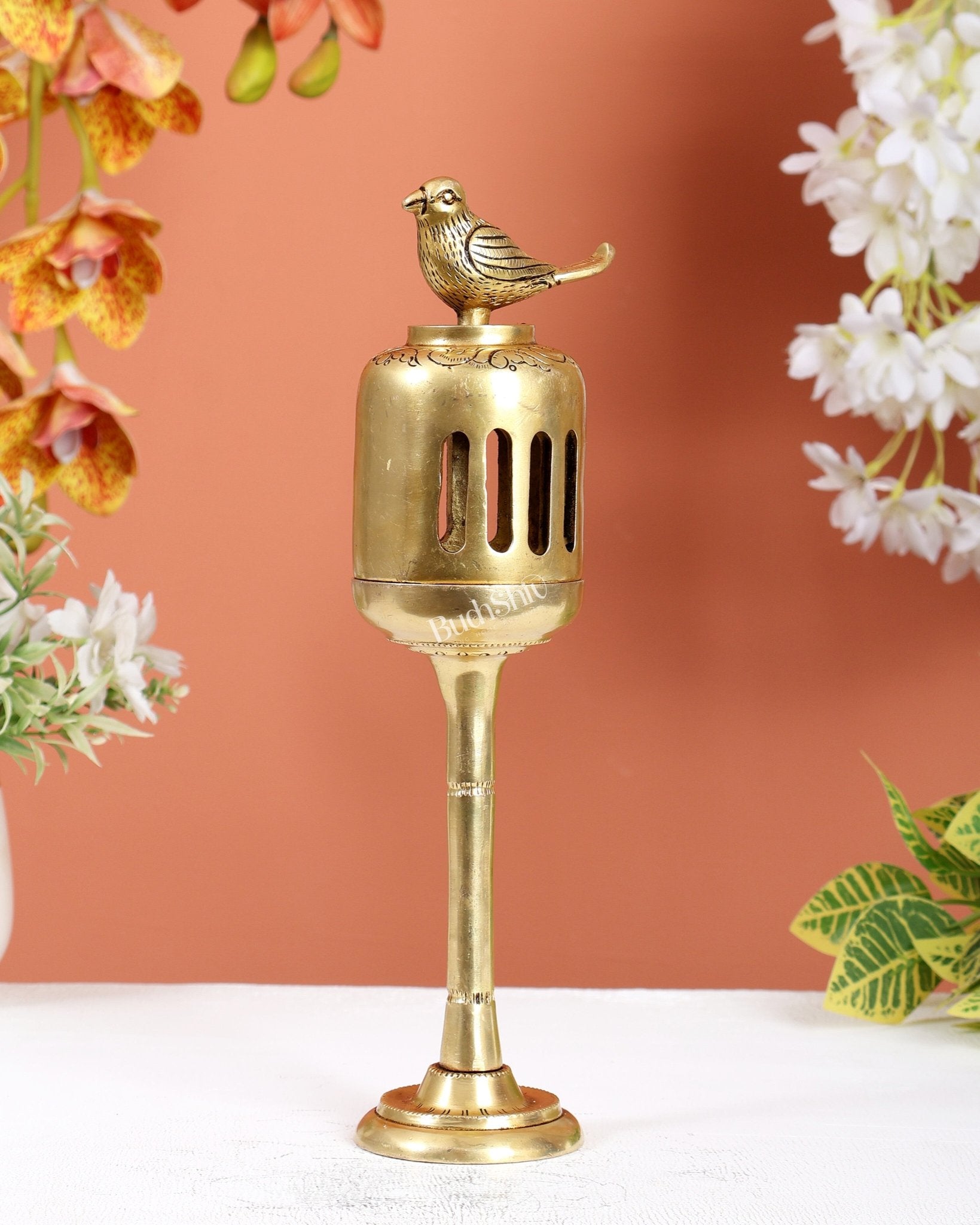 Unique Brass Bird Design Dhoop Burner & T - Light Holder (10.5 Inches) - Budhshiv.com