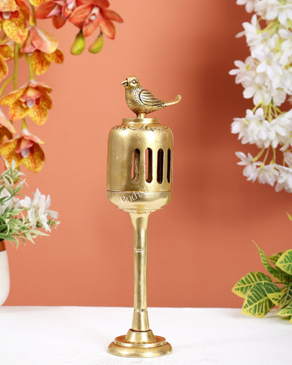 Unique Brass Bird Design Dhoop Burner & T - Light Holder (10.5 Inches) - Budhshiv.com