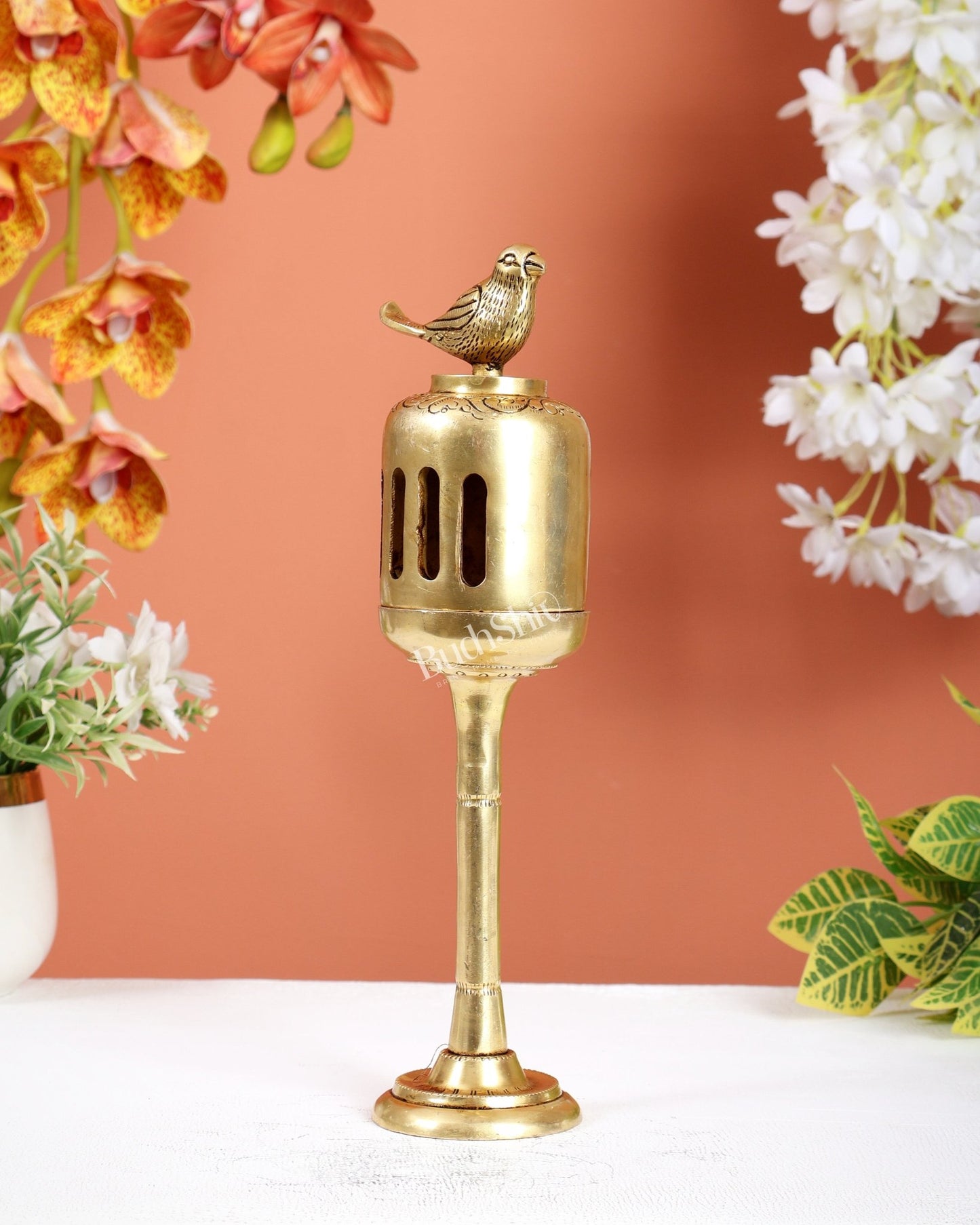 Unique Brass Bird Design Dhoop Burner & T - Light Holder (10.5 Inches) - Budhshiv.com