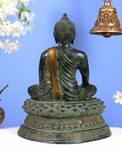 Unique Brass Blessing Buddha Statue in Green Stone Finish – 15 Inches - Budhshiv.com