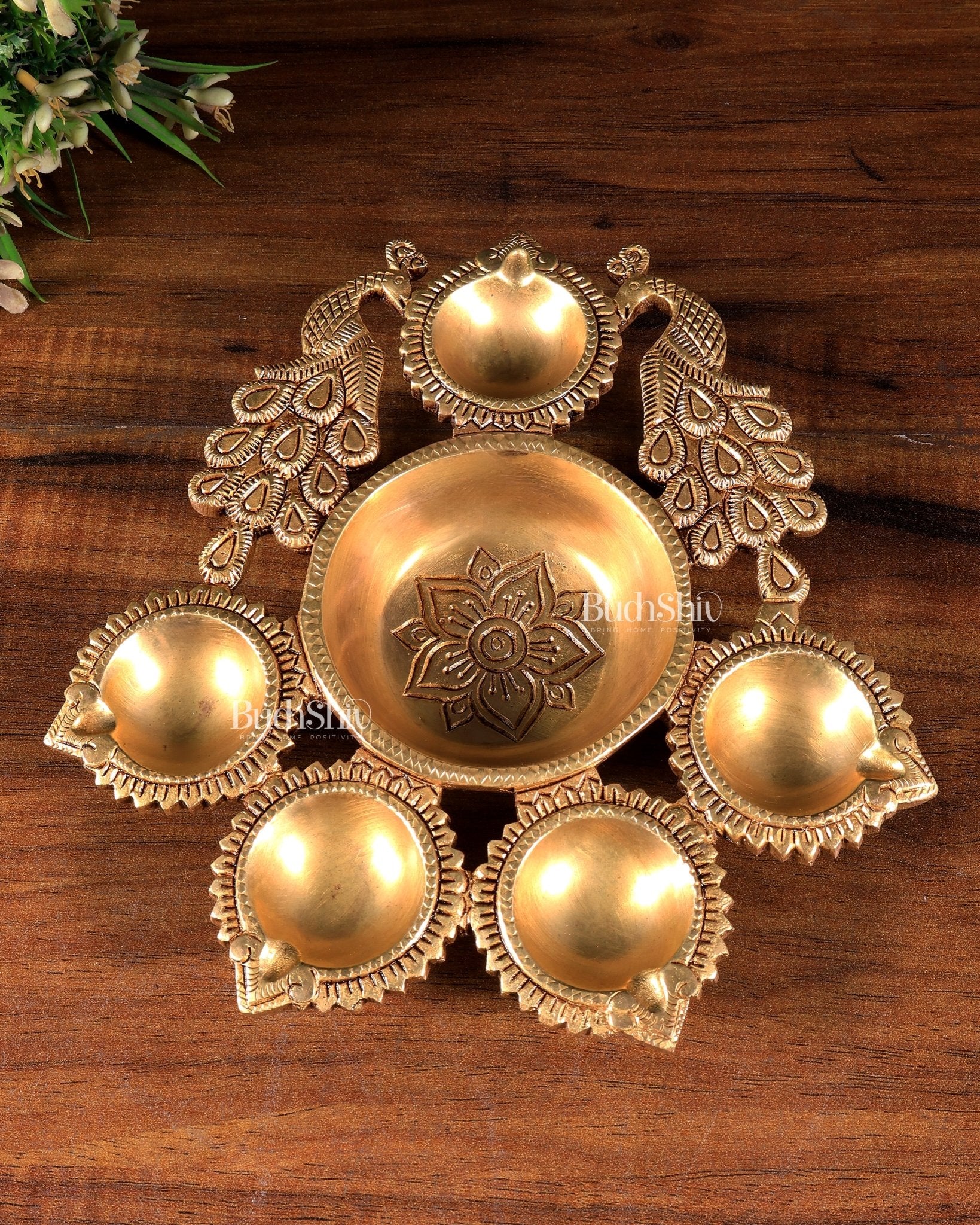 Unique Brass Deepak Diya Aarti – Dual Peacock Design - Budhshiv.com
