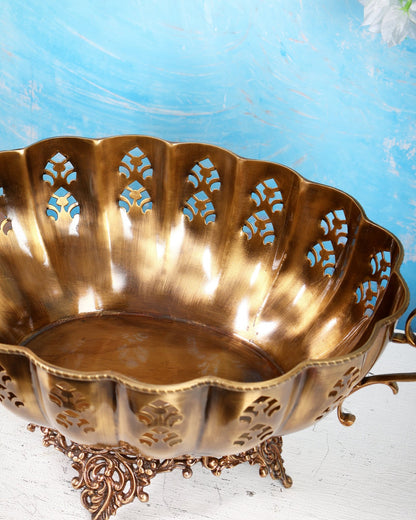 Unique Brass Fruit Bowl with Handle – Majestic Design Matte Finish Decorative Centerpiece (19 Inches) - Budhshiv.com