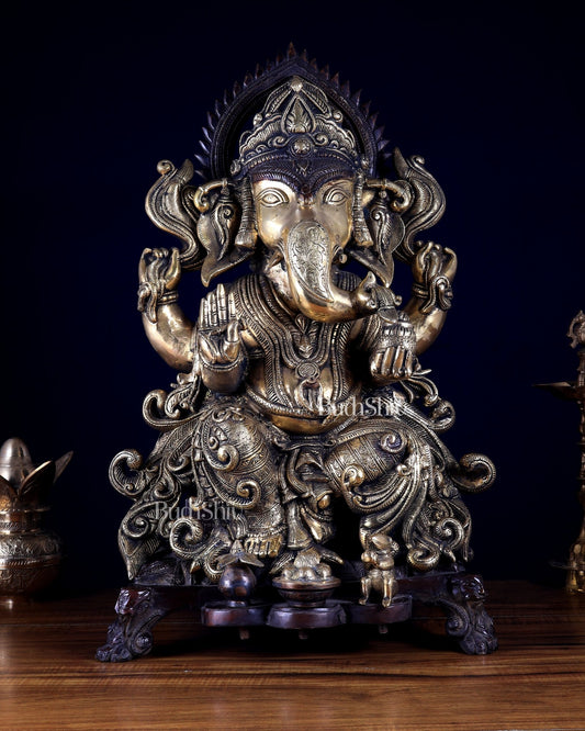 Unique Brass Ganesha Idol – Dual Tone Finish 18 inch - Budhshiv.com