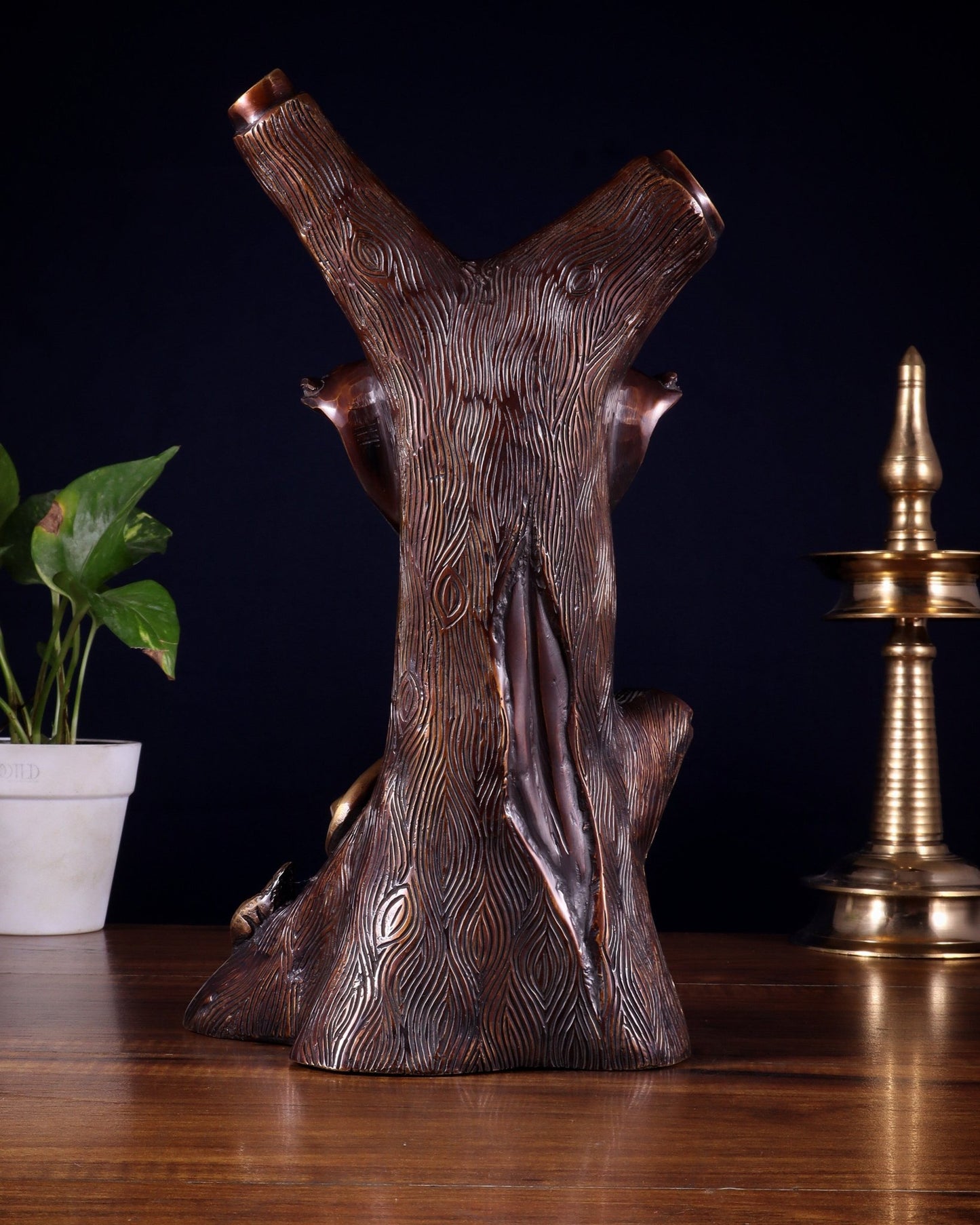 Unique Brass Ganesha Statue Carved in Tree – 12" Height - Budhshiv.com