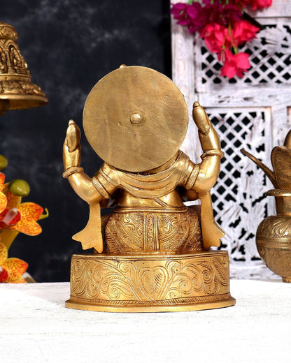 Unique Brass Ganesha Statue with Base Carvings 8 inch - Budhshiv.com