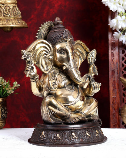 Unique Brass Handcrafted Ganesha with Ashtavinayaka Carvings – Dual Tone Finish 12 inch - Budhshiv.com