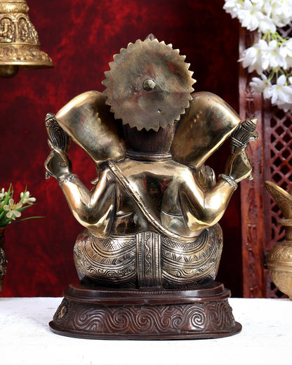 Unique Brass Handcrafted Ganesha with Ashtavinayaka Carvings – Dual Tone Finish 12 inch - Budhshiv.com