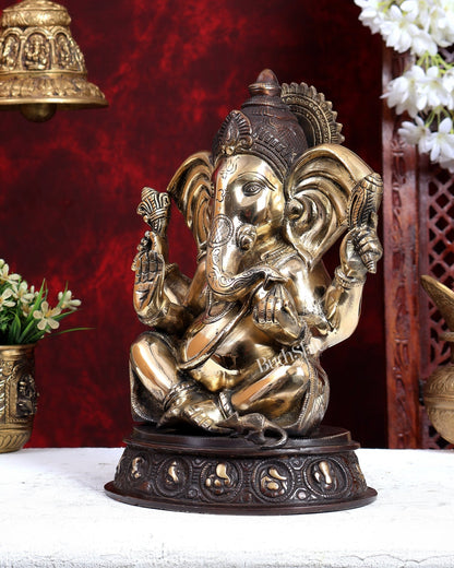 Unique Brass Handcrafted Ganesha with Ashtavinayaka Carvings – Dual Tone Finish 12 inch - Budhshiv.com