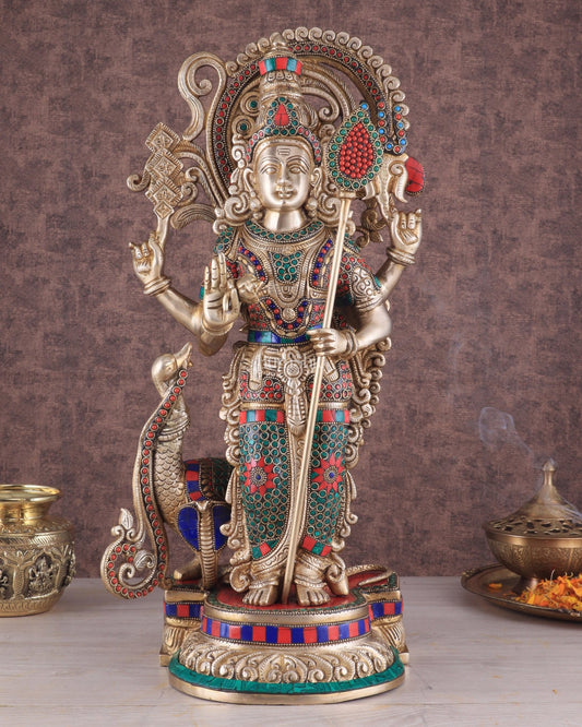 Unique Brass Kartikeya Lord Murugun Statue 20" - Budhshiv.com