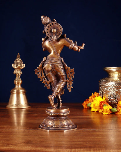 Unique Brass Krishna Statue – 9.5” Antique Burnt Brass Finish - Budhshiv.com