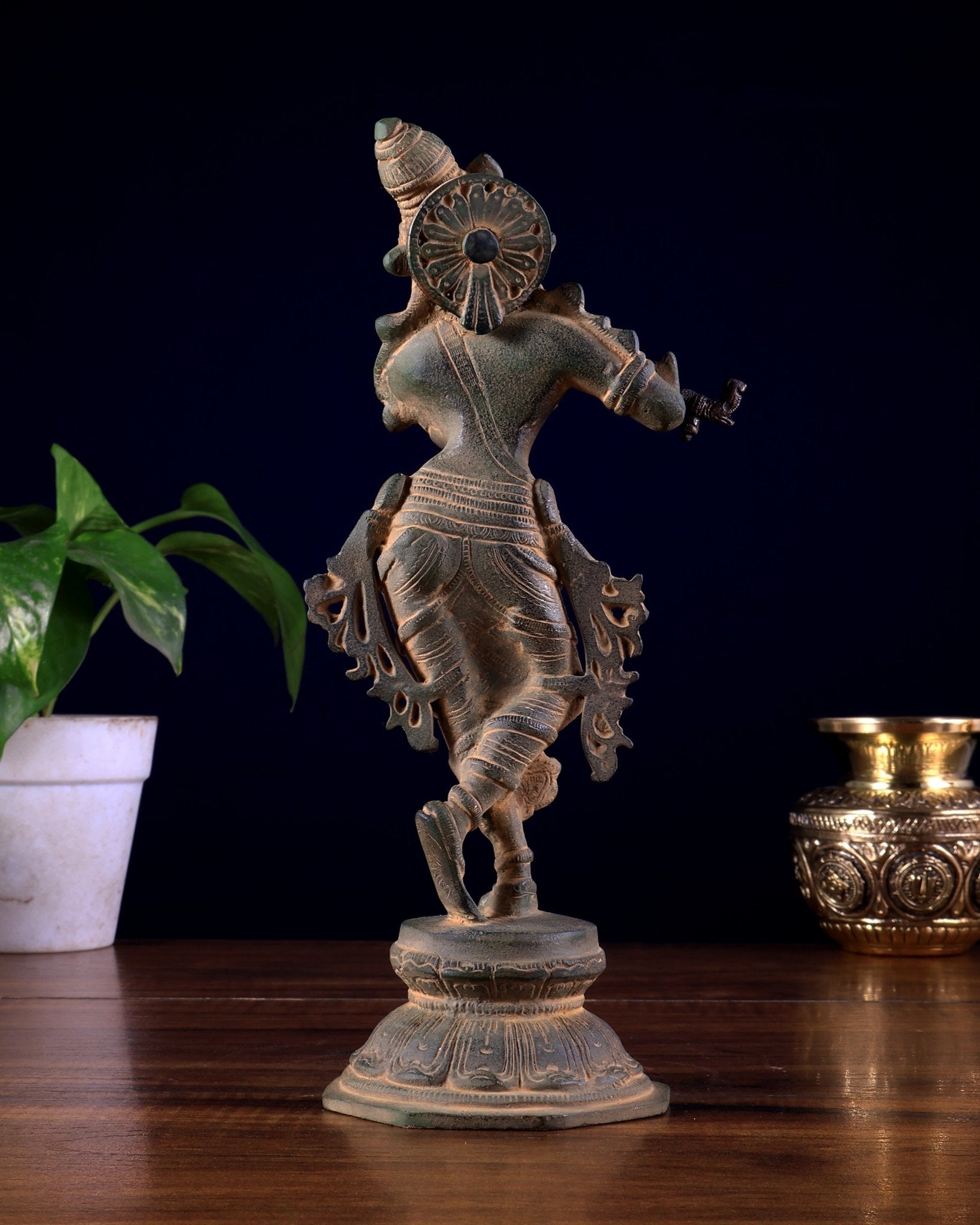 Unique Brass Krishna Statue - 9.5 Inches Super antique - Budhshiv.com