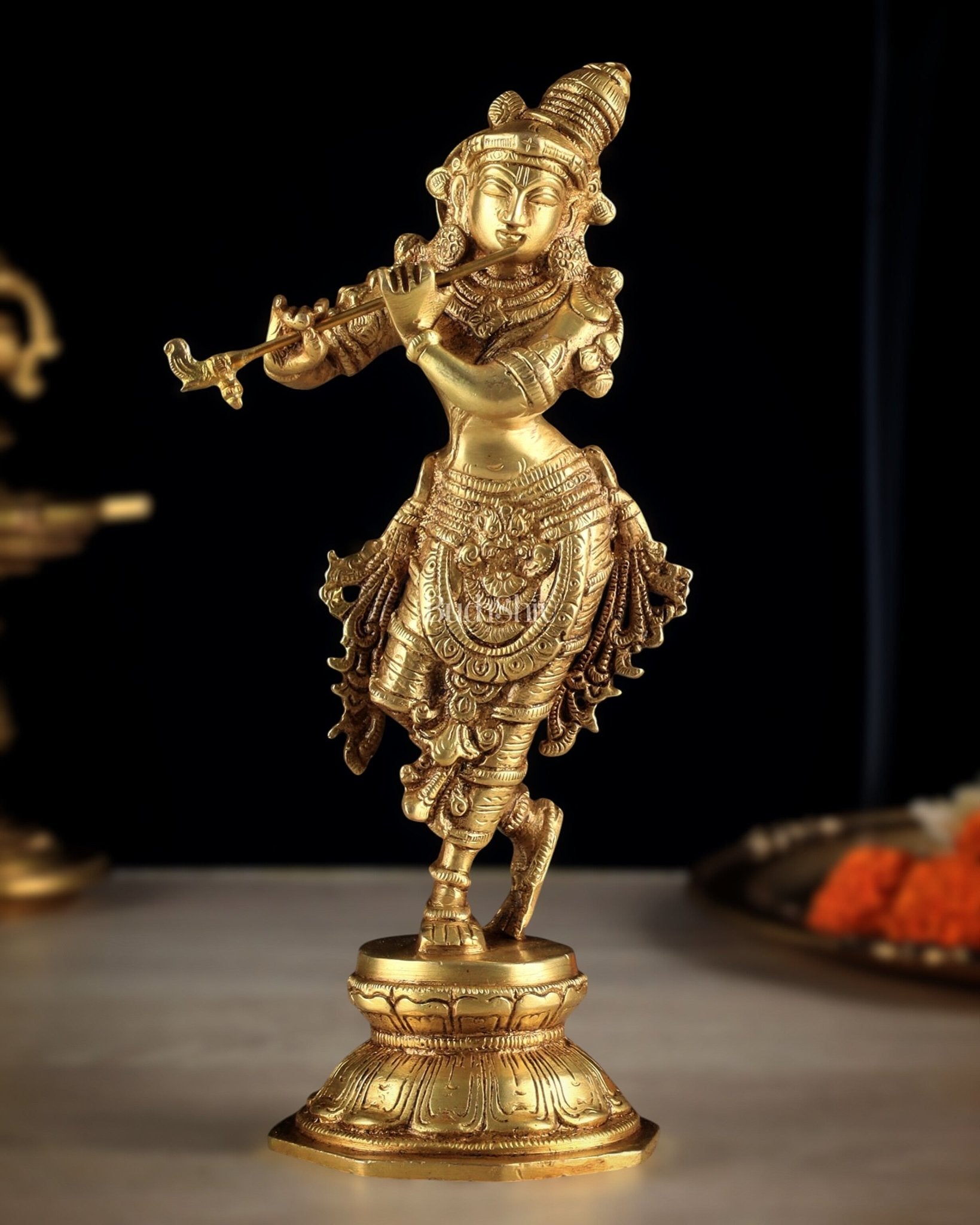 Unique Brass Krishna Statue - Sleek Design 9.5 Inches - Budhshiv.com