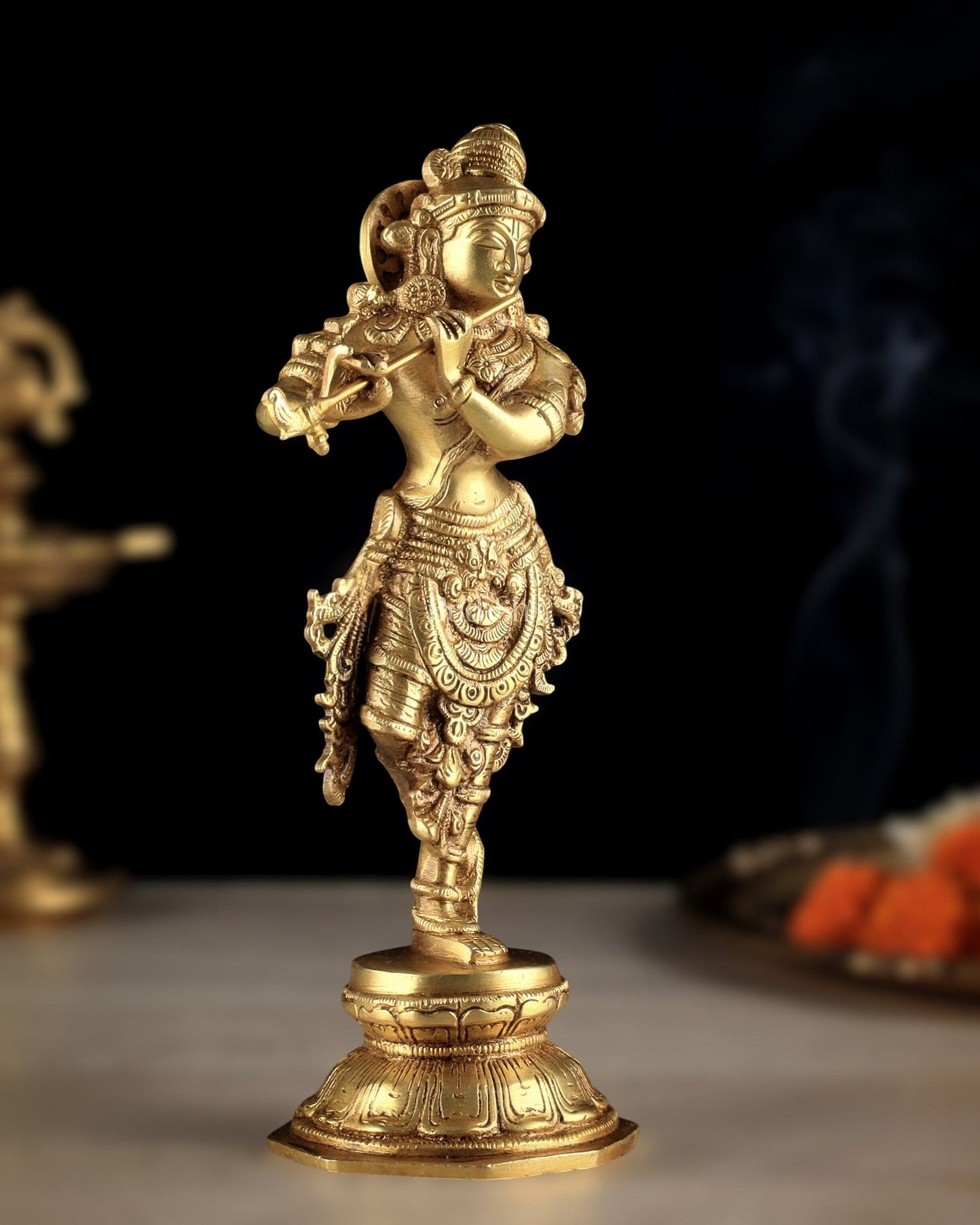 Unique Brass Krishna Statue - Sleek Design 9.5 Inches - Budhshiv.com