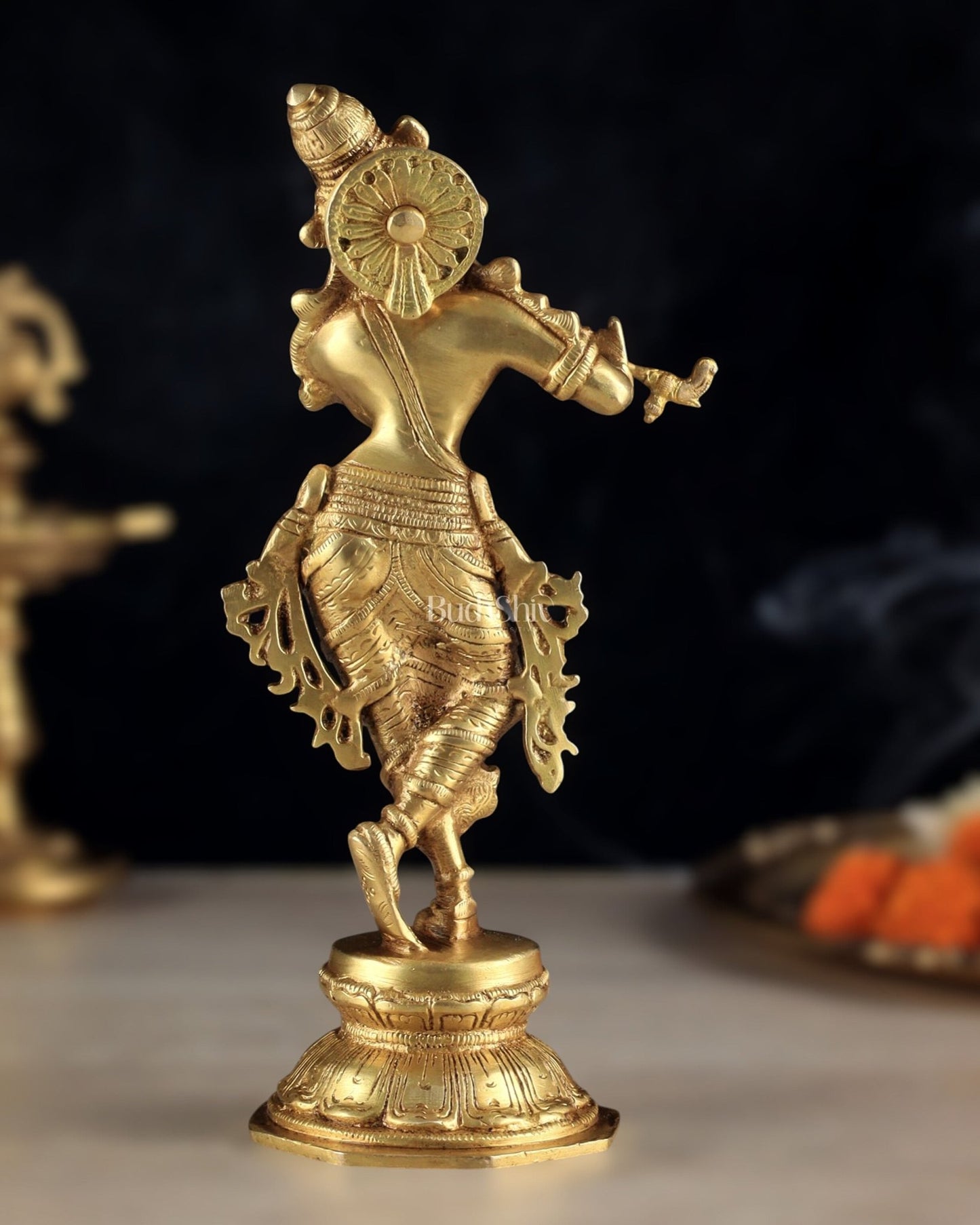 Unique Brass Krishna Statue - Sleek Design 9.5 Inches - Budhshiv.com