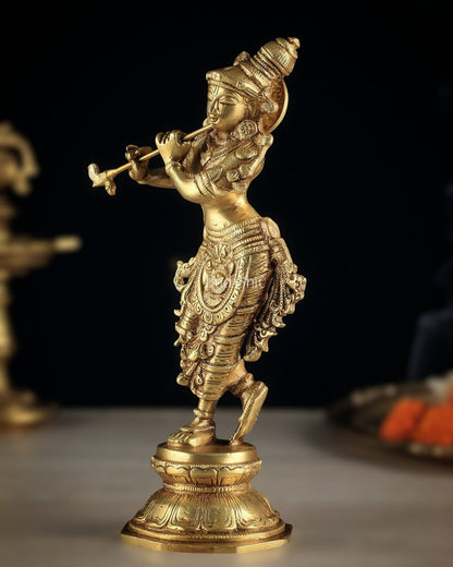 Unique Brass Krishna Statue - Sleek Design 9.5 Inches - Budhshiv.com