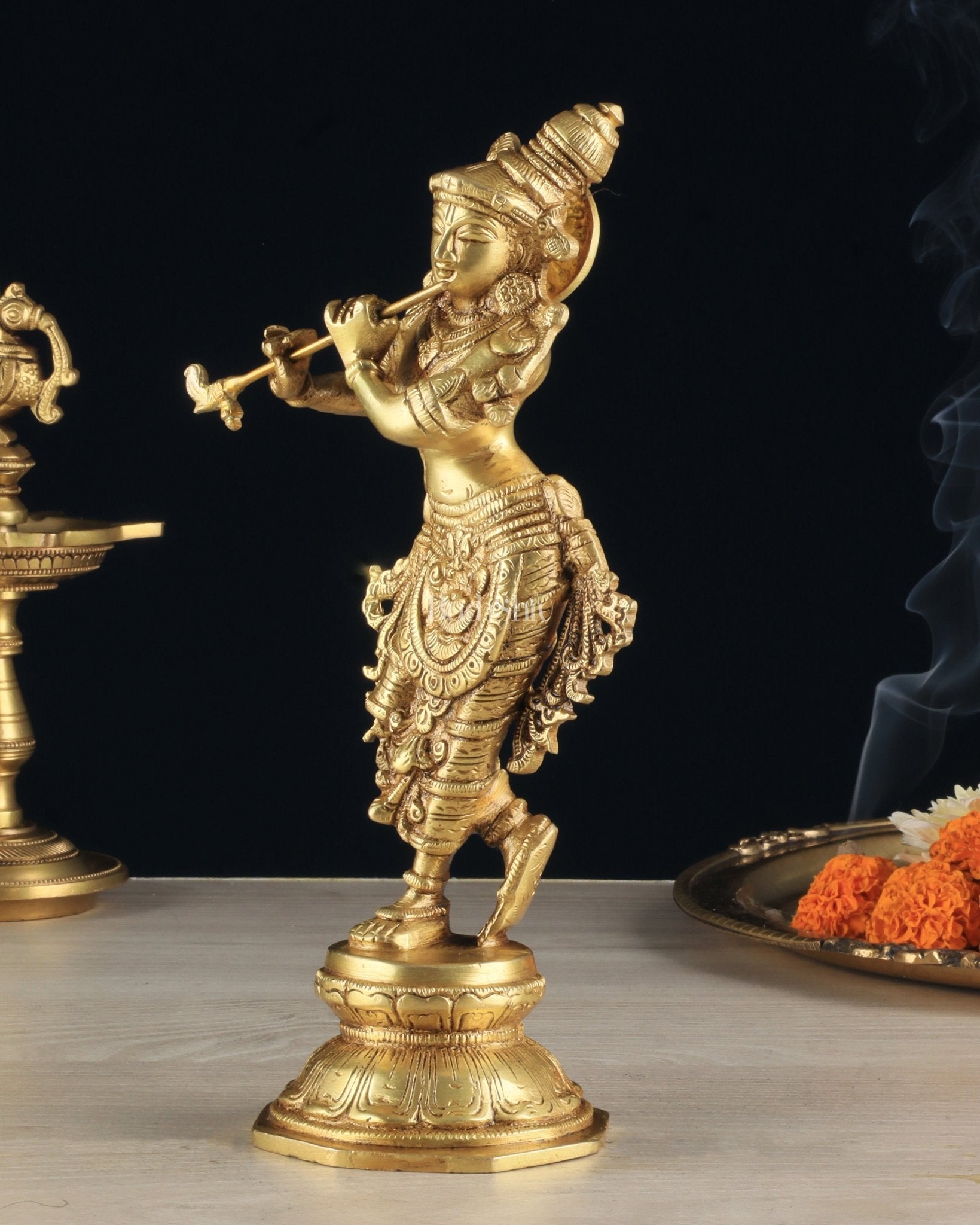 Unique Brass Krishna Statue - Sleek Design 9.5 Inches - Budhshiv.com