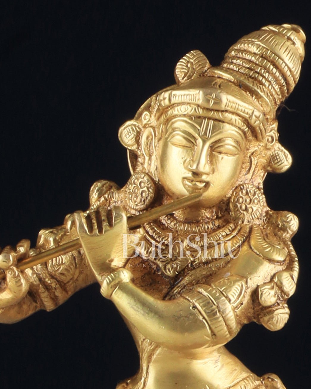 Unique Brass Krishna Statue - Sleek Design 9.5 Inches - Budhshiv.com