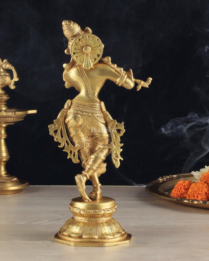 Unique Brass Krishna Statue - Sleek Design 9.5 Inches - Budhshiv.com