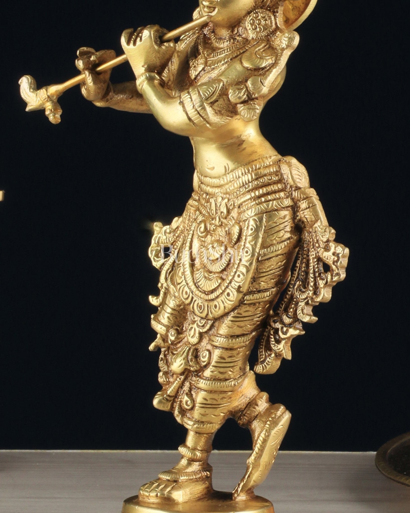 Unique Brass Krishna Statue - Sleek Design 9.5 Inches - Budhshiv.com