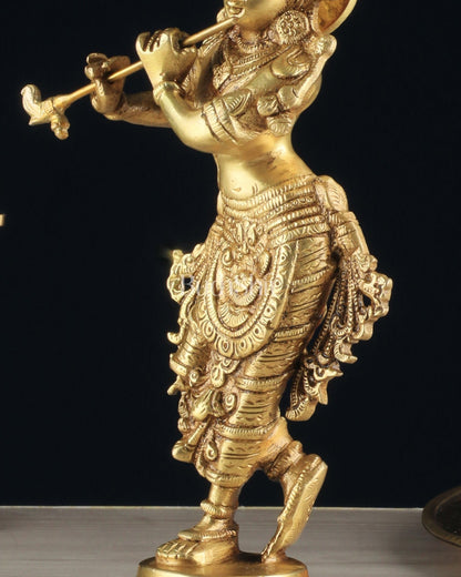 Unique Brass Krishna Statue - Sleek Design 9.5 Inches - Budhshiv.com