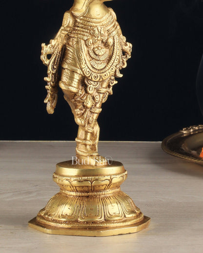 Unique Brass Krishna Statue - Sleek Design 9.5 Inches - Budhshiv.com