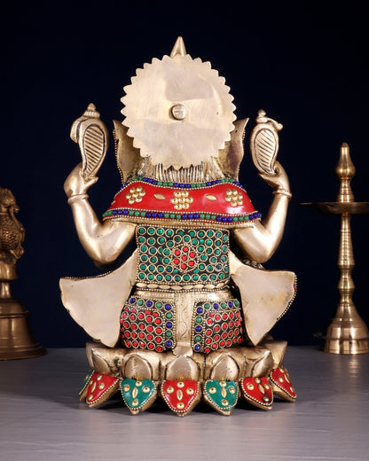 Unique Brass Lord Ganesha multicolour Statue - 11.5 Inch - Budhshiv.com