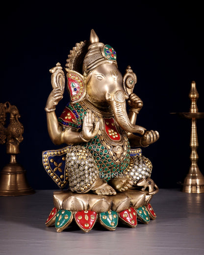 Unique Brass Lord Ganesha multicolour Statue - 11.5 Inch - Budhshiv.com