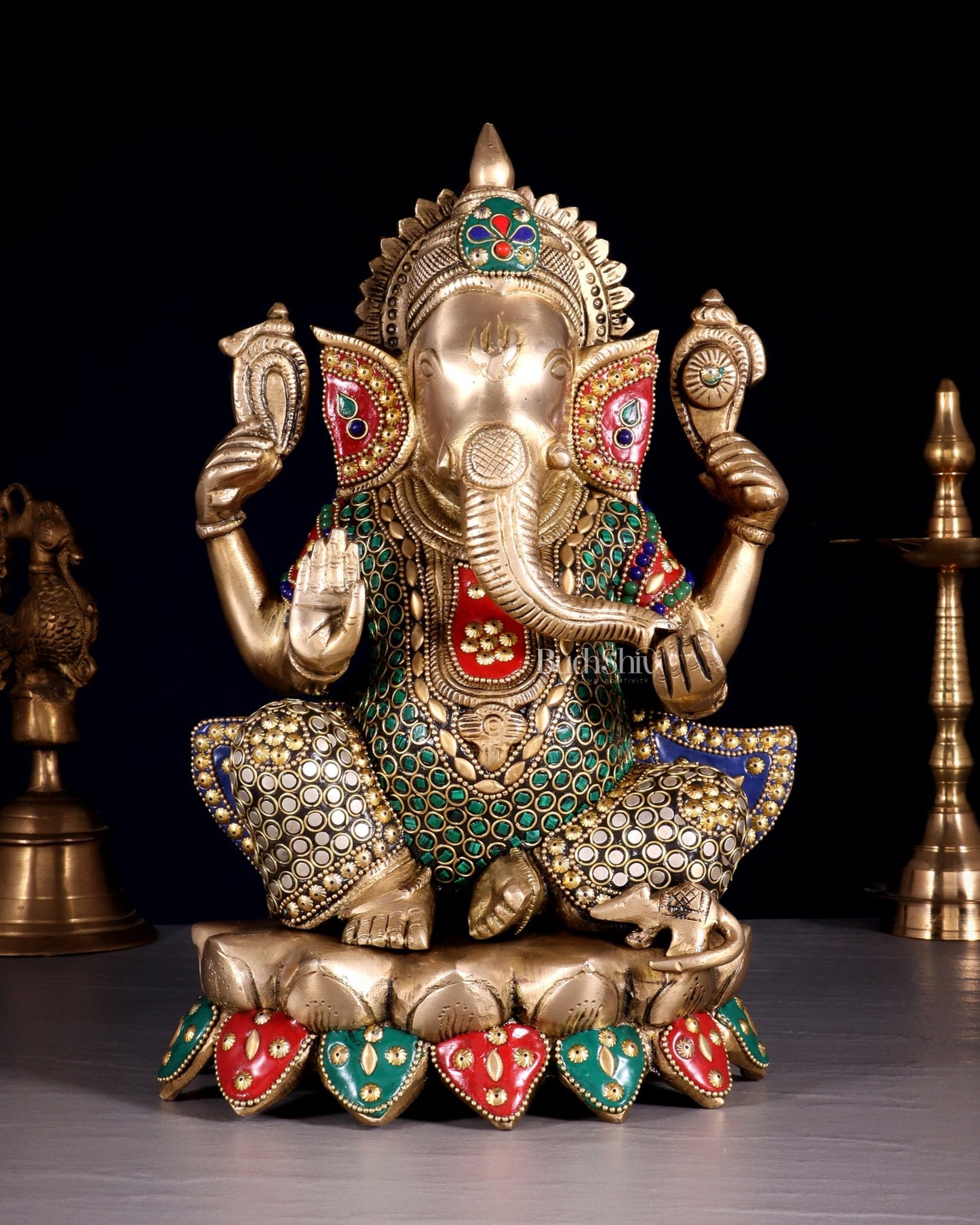 Unique Brass Lord Ganesha multicolour Statue - 11.5 Inch - Budhshiv.com