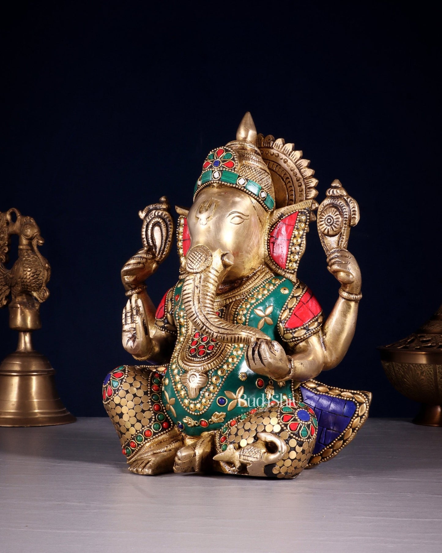 Unique Brass Lord Ganesha multicolour Statue - 9.5 Inch - Budhshiv.com