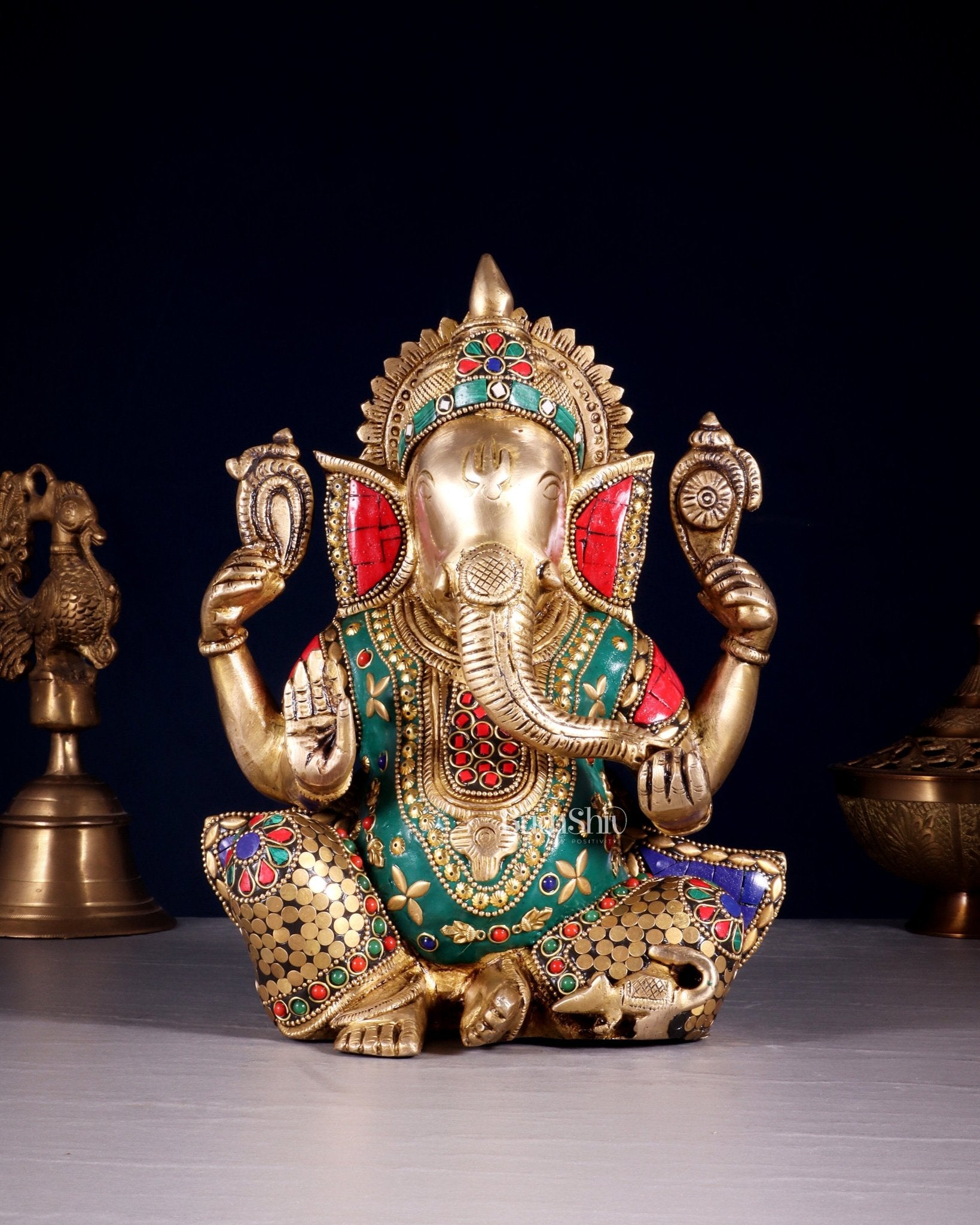 Unique Brass Lord Ganesha multicolour Statue - 9.5 Inch - Budhshiv.com