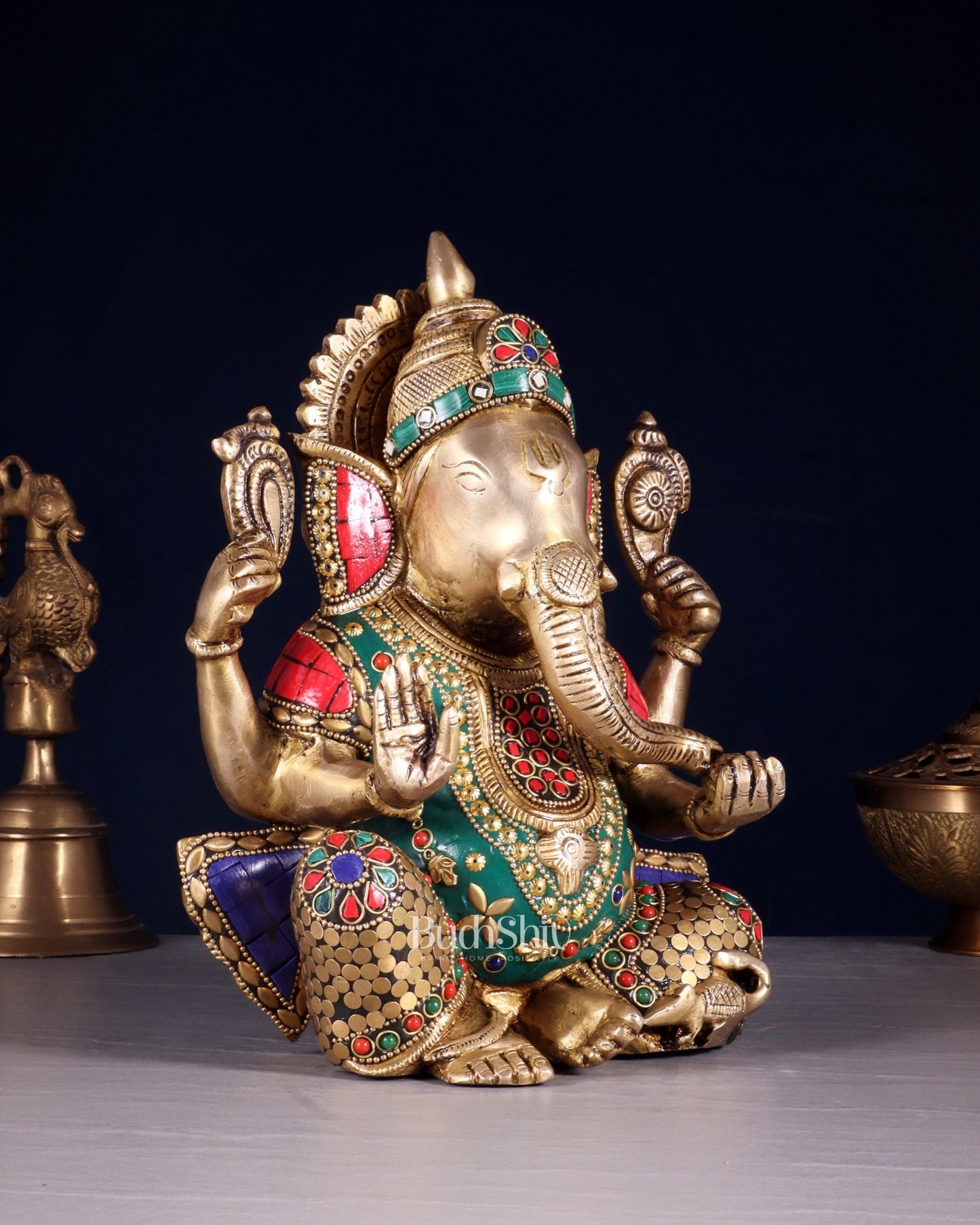 Unique Brass Lord Ganesha multicolour Statue - 9.5 Inch - Budhshiv.com