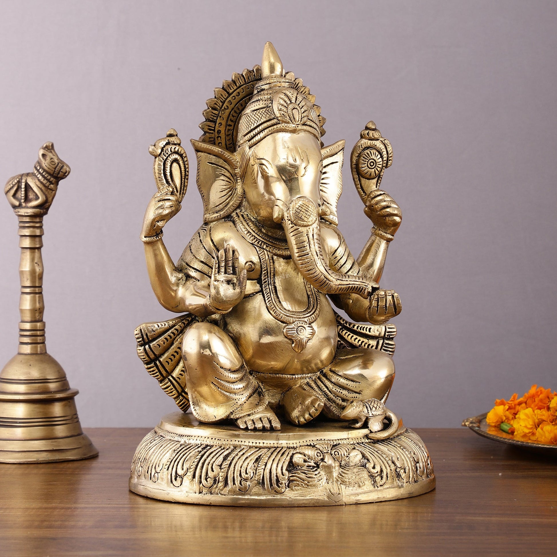 Unique Brass Lord Ganesha Statue - 11.5 Inch - Budhshiv.com