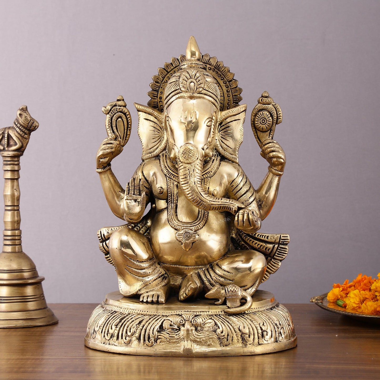 Unique Brass Lord Ganesha Statue - 11.5 Inch - Budhshiv.com