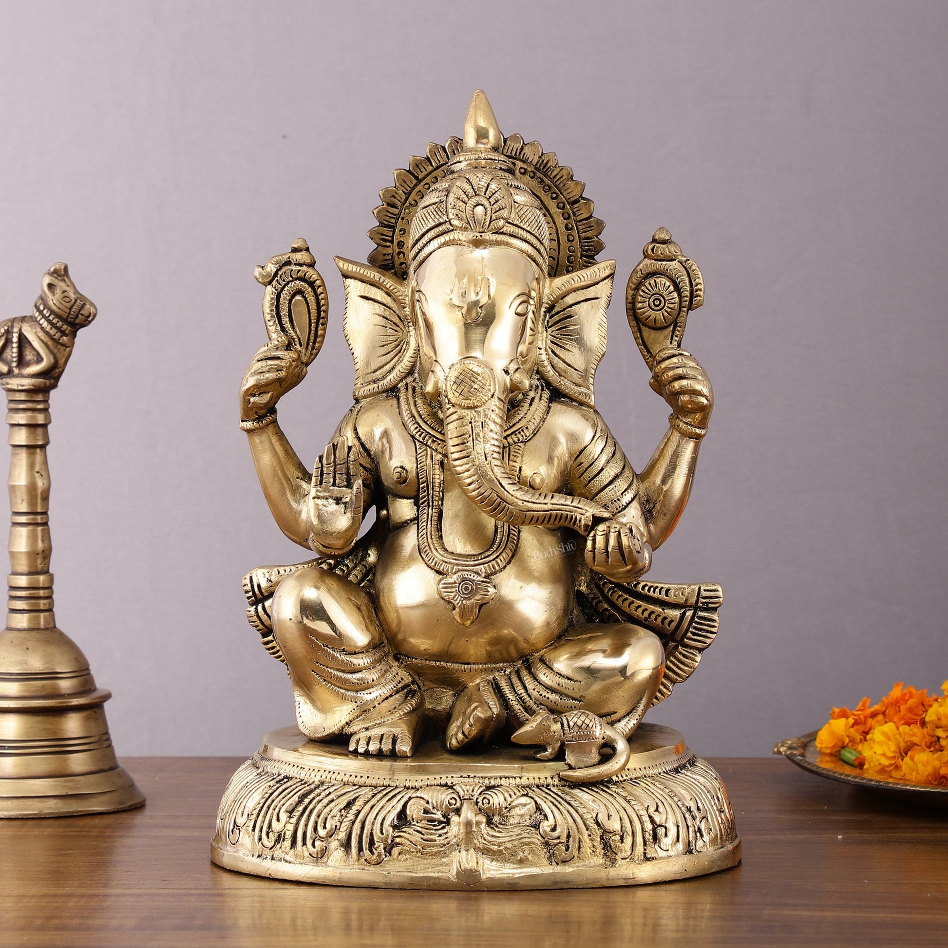 Unique Brass Lord Ganesha Statue - 11.5 Inch - Budhshiv.com