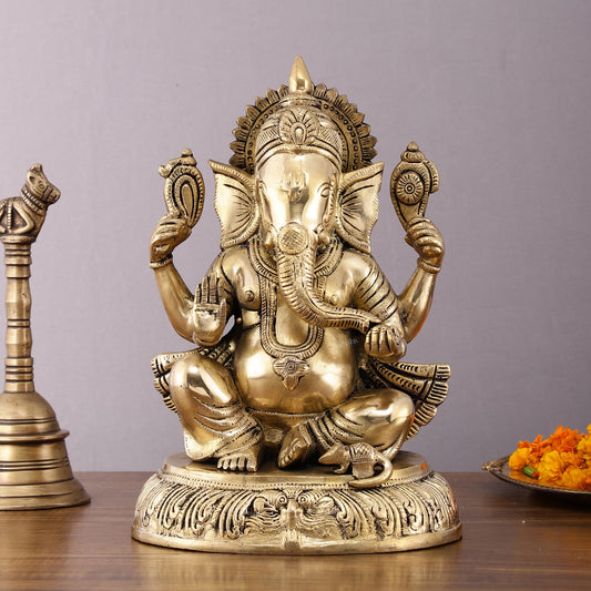 Unique Brass Lord Ganesha Statue - 11.5 Inch - Budhshiv.com