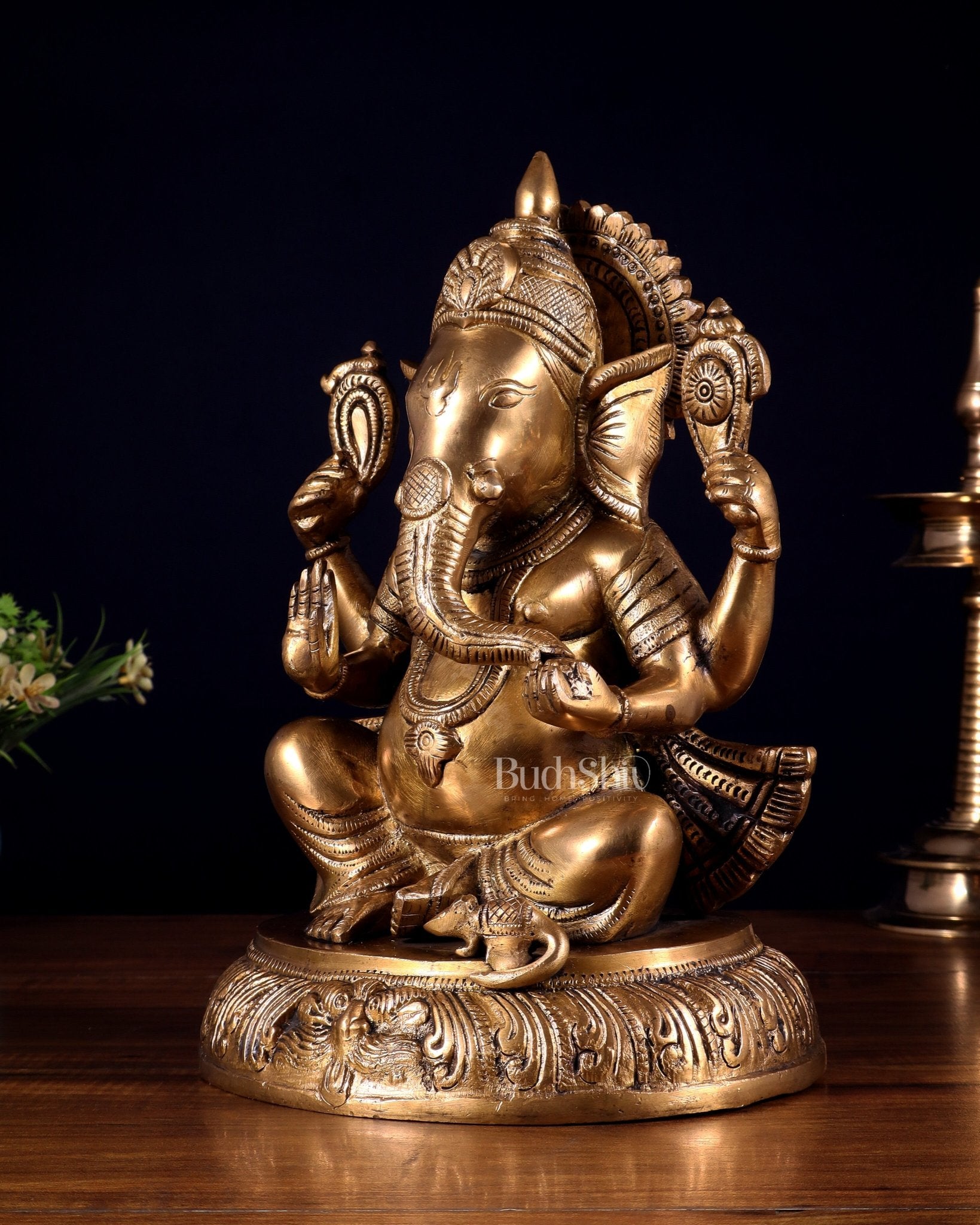 Unique Brass Lord Ganesha Statue - 11.5 Inch - Budhshiv.com
