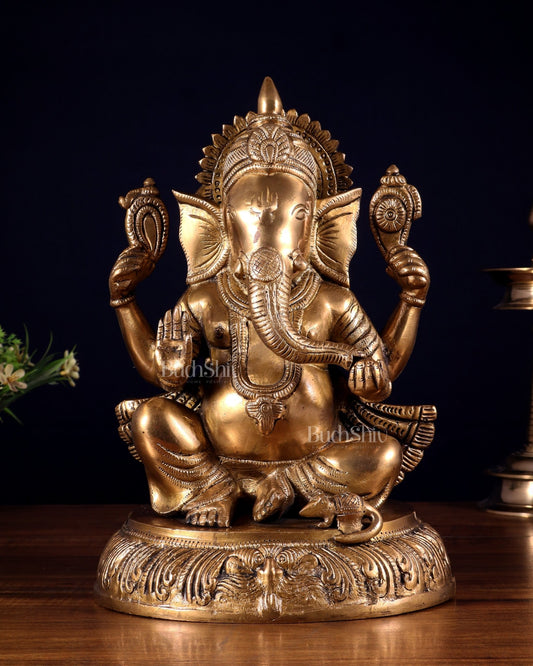Unique Brass Lord Ganesha Statue - 11.5 Inch - Budhshiv.com