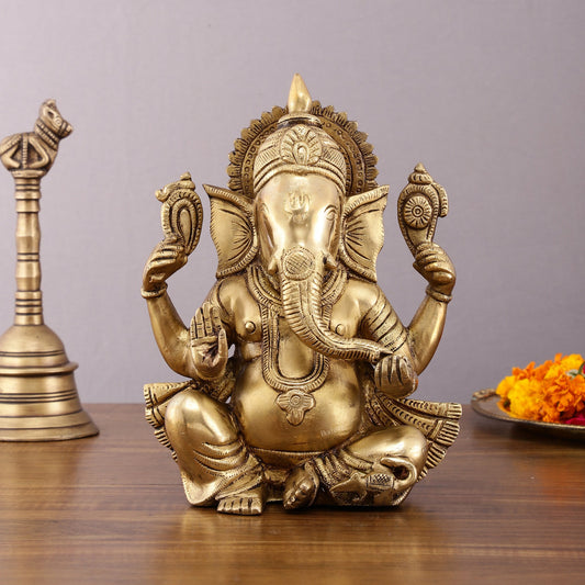 Unique Brass Lord Ganesha Statue - 9.5 Inch - Budhshiv.com
