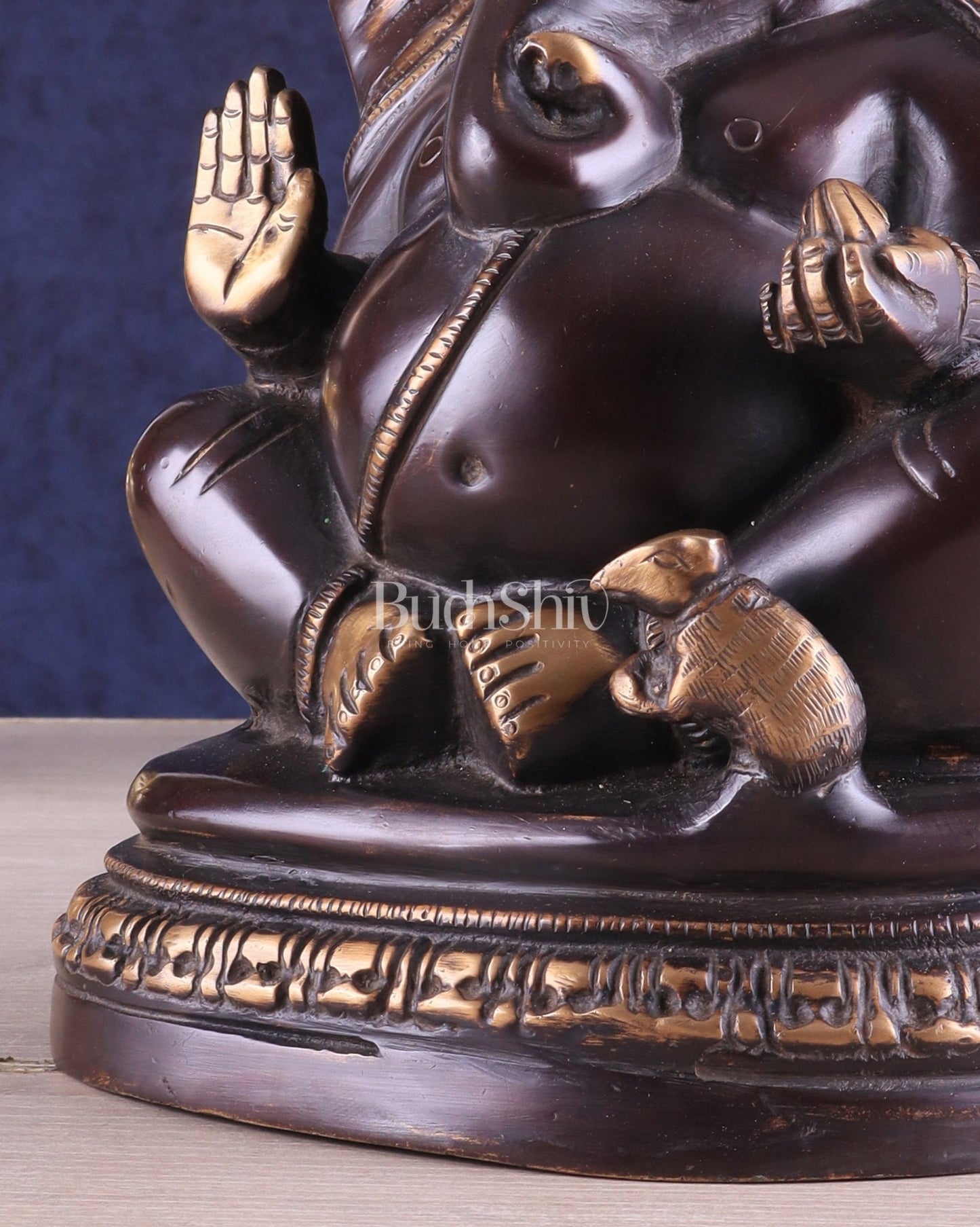 Unique Brass Lord Ganesha Statue on Round Base | Vintage Finish 8" - Budhshiv.com
