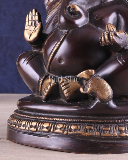 Unique Brass Lord Ganesha Statue on Round Base | Vintage Finish 8" - Budhshiv.com