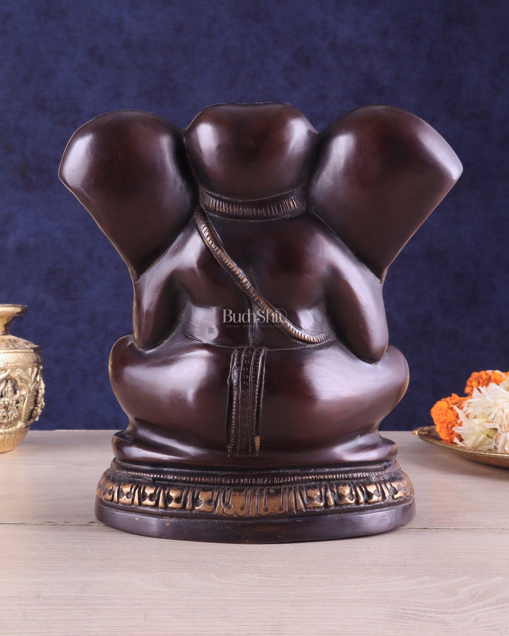 Unique Brass Lord Ganesha Statue on Round Base | Vintage Finish 8" - Budhshiv.com