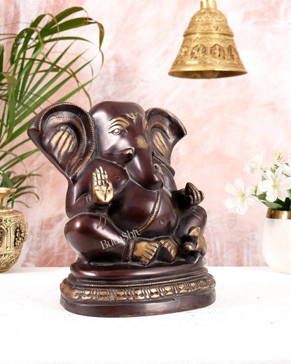 Unique Brass Lord Ganesha Statue on Round Base | Vintage Finish 8" - Budhshiv.com