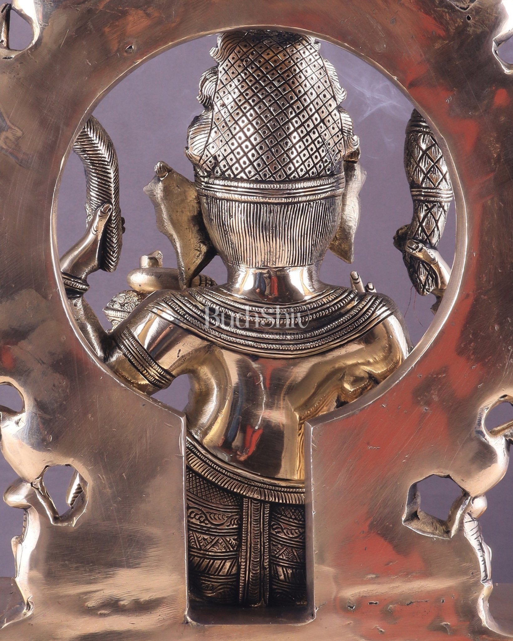 Unique Brass Lord Ganesha Statue with Kirtimukha Prabhavali Arch | 19.5 Inches - Budhshiv.com